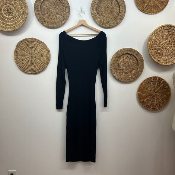 NEW Abercrombie Black Long Sleeve Cut Out Ribbed Knit Midi Sweater Dress XL - Picture 3 of 7